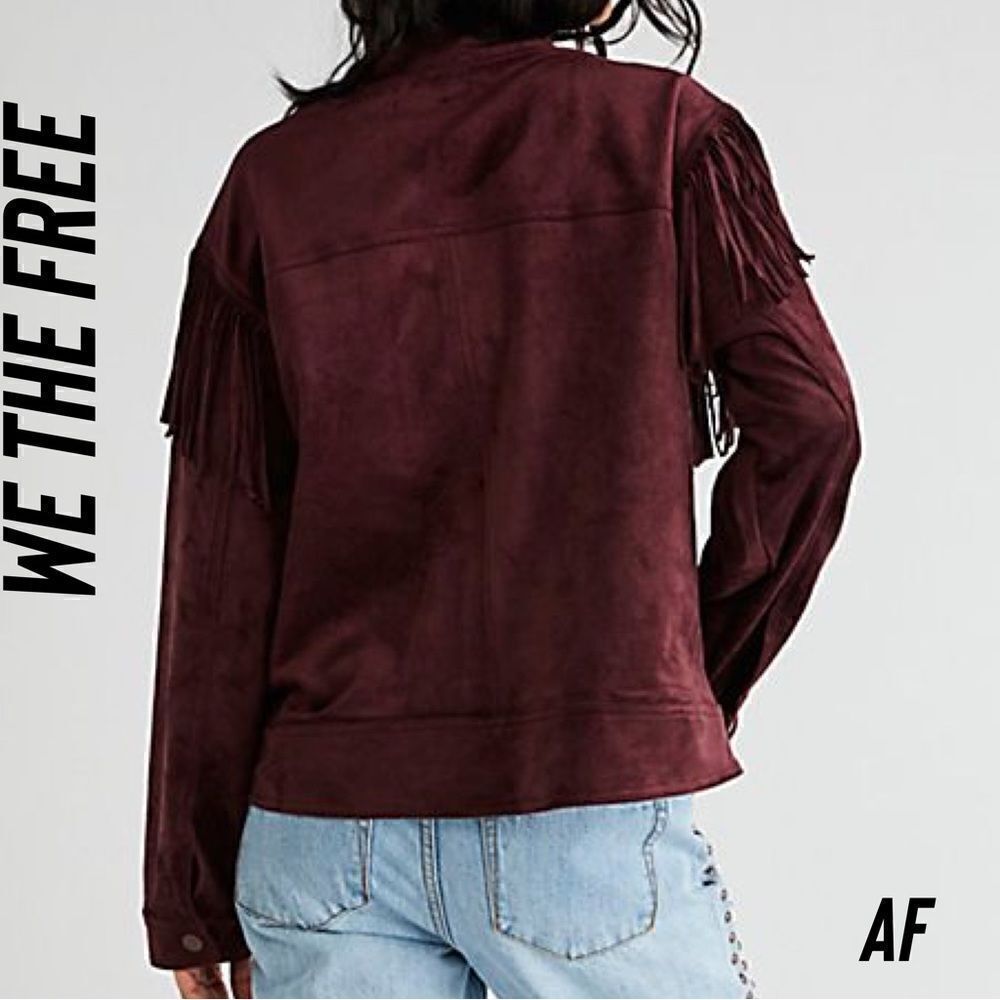 We The Free Burgundy Suede Fringe Leather Jacket - Picture 4 of 10
